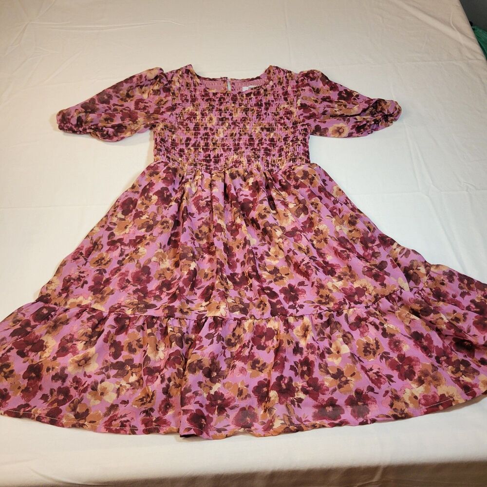 Speechless Kids Sz 8 Smocked Tiered Floral Dress Girls Pink Chiffon A Line Tier
